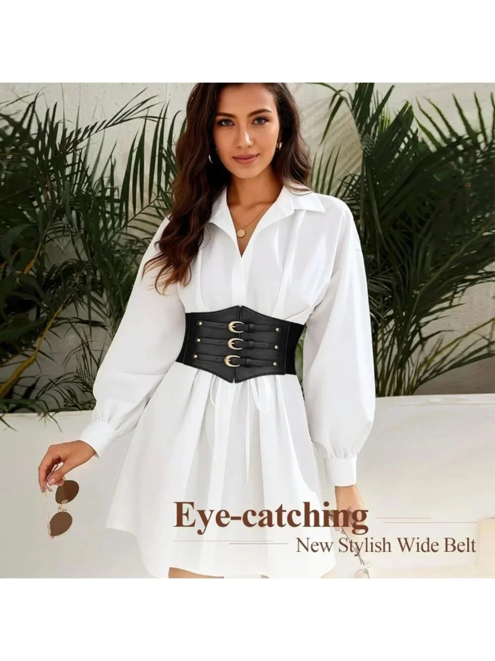 Wide Stretchy Corset Belt with Gold Buckle - Perfect for Daily Wear & Costumes